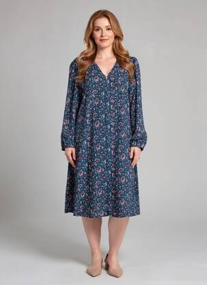 Rochie midi imprimeu floral mâneci lungi albastru ÉTYMOLOGIE femeie