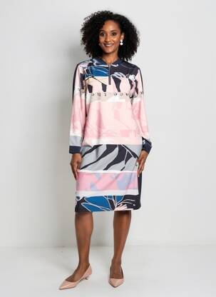 Rochie midi imprimeu fantezie mâneci lungi roz TUZZI femeie