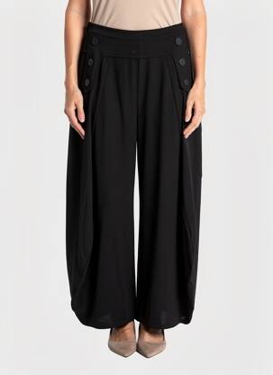 Pantalon larg țesătură poplin mărime normală negru EVER SASSY femeie