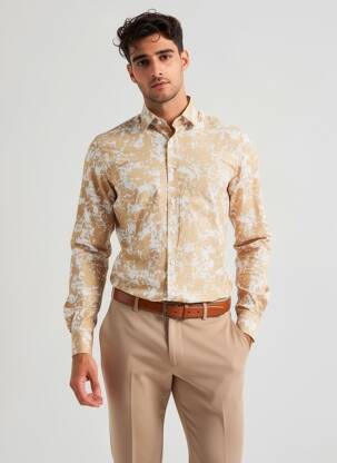 Cămașă cu mâneci lungi țesătură poplin bej GUESS bărbat