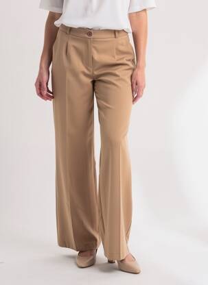Pantalon larg țesătură poplin talie înaltă bej COTTONADE femeie