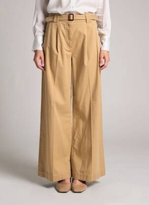 Pantalon larg țesătură poplin talie înaltă bej WEEKEND MAXMARA femeie