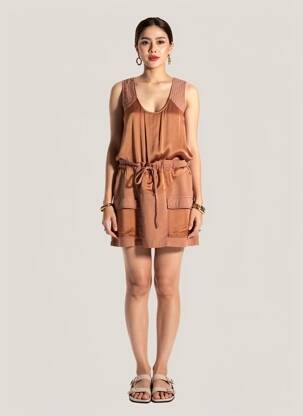 Rochie scurtă fără mâneci fără mâneci maro PINKO femeie