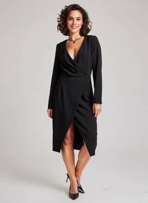 Rochie midi țesătură crep mâneci lungi negru PINKO femeie