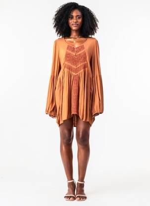 Rochie scurtă mâneci lungi mâneci lungi portocalie NOLITA femeie