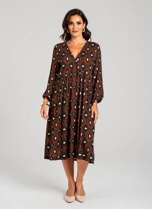 Rochie midi croială fluidă mâneci 3/4 portocalie LA FEE MARABOUTEE femeie