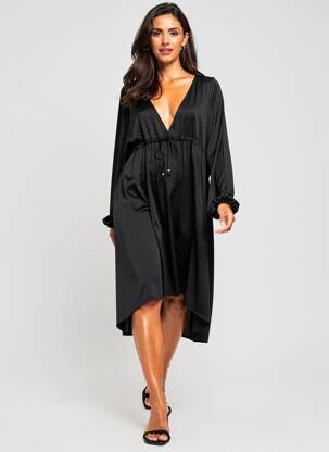 Rochie midi croială fluidă mâneci lungi negru OTTOD'AME femeie