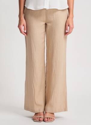 Pantalon larg țesătură poplin mărime normală bej SCARLET ROOS femeie