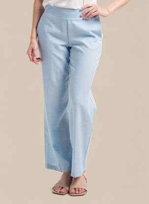 Pantalon drept țesătură poplin mărime normală albastru SCARLET ROOS femeie