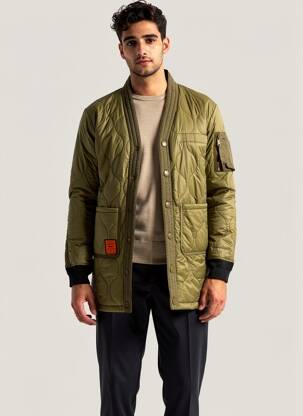Geacă matlasată mâneci lungi fără glugă verde BOMBERS bărbat