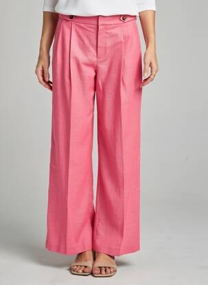 Pantalon larg țesătură crep talie înaltă roz GRACE & MILA femeie