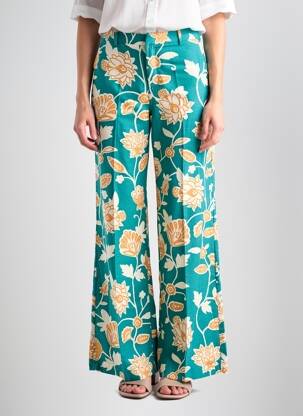 Pantalon larg țesătură poplin talie înaltă verde GRACE & MILA femeie