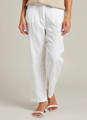 Pantalon drept țesătură crep mărime normală alb WHITE STUFF femeie
