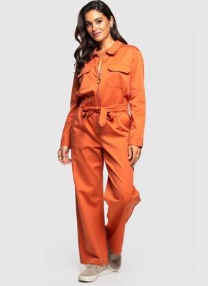 Salopetă-pantalon guler de bluză mâneci lungi portocalie INSPIRATION STUDIO femeie
