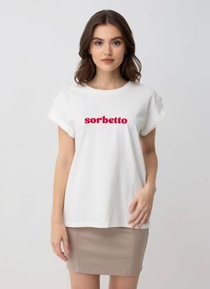 Tricou serigrafie flockată mâneci scurte alb GRACE & MILA femeie