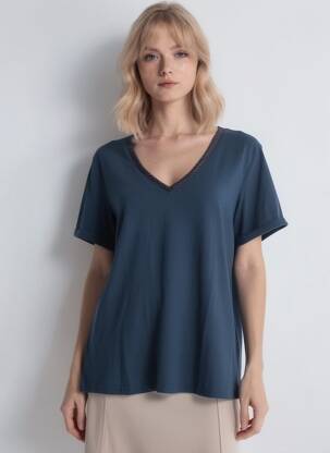 Tricou croială dreaptă mâneci scurte albastru GRACE & MILA femeie