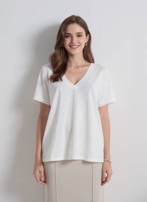 Tricou croială dreaptă mâneci scurte alb GRACE & MILA femeie