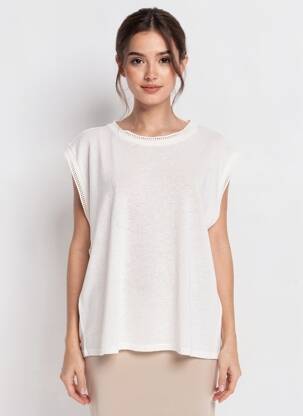 Tricou croială dreaptă mâneci scurte alb GRACE & MILA femeie