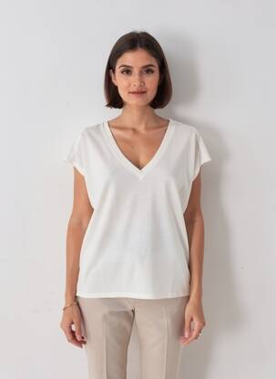 Tricou croială dreaptă mâneci scurte alb GRACE & MILA femeie