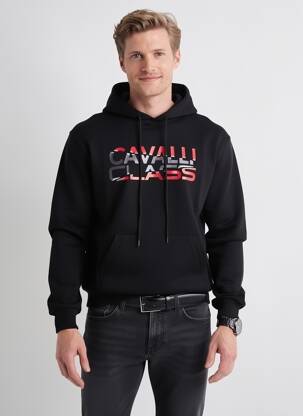 Hanorac cu glugă buzunare mâneci lungi negru CAVALLI bărbat