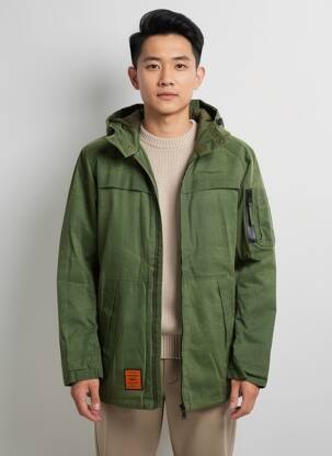 Parka finisaj interior căptușeală satinată cu glugă verde BOMBERS bărbat