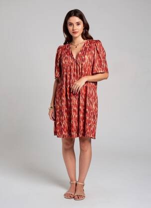 Rochie scurtă mâneci scurte mâneci scurte portocalie GRACE & MILA femeie