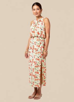 Rochie lungă imprimeu floral fără mâneci verde SEASON femeie