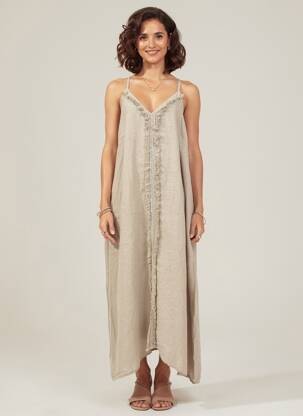Rochie lungă țesătură crep bretele subțiri maro MADE IN ITALY femeie