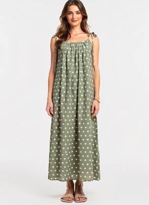 Rochie lungă țesătură crep bretele subțiri verde KIKKERLAND femeie