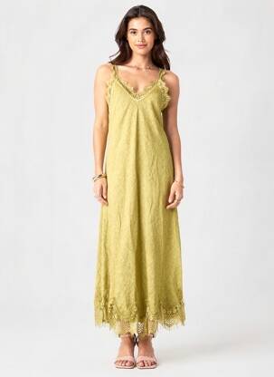 Rochie lungă țesătură crep bretele subțiri verde FARFALLA femeie