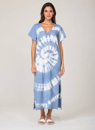 Rochie lungă mâneci scurte mâneci scurte albastru FARFALLA femeie
