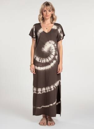 Rochie lungă mâneci scurte mâneci scurte maro FARFALLA femeie