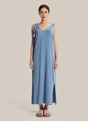 Rochie lungă fără mâneci fără mâneci albastru MADE IN ITALY femeie
