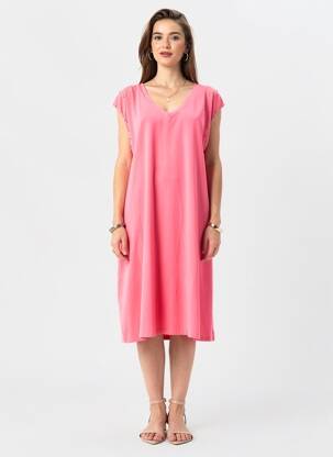 Rochie midi mâneci scurte mâneci scurte roz ANDROMEDE femeie