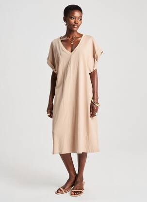 Rochie midi mâneci scurte mâneci scurte maro IZZY femeie