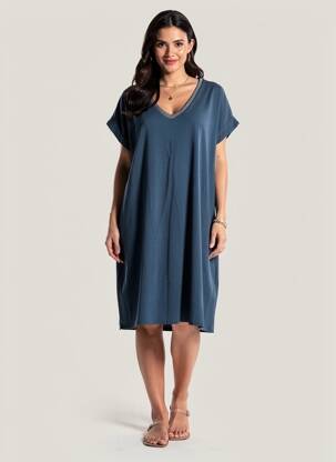 Rochie midi mâneci scurte mâneci scurte albastru IZZY femeie