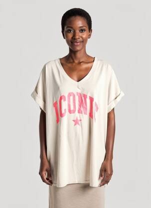 Tricou guler în v mâneci scurte bej FARFALLA femeie