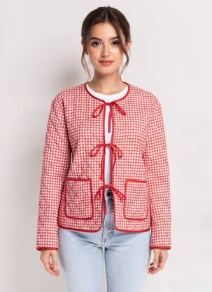 Jachete casual guler rotund roșu PIECES femeie