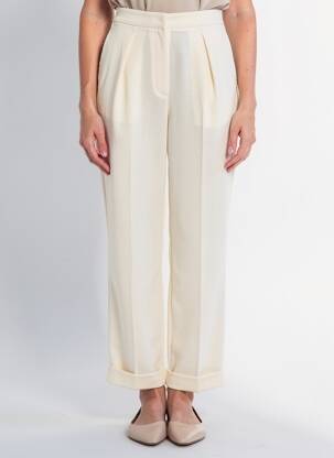 Pantalon drept țesătură crep talie înaltă bej FORTE-FORTE femeie