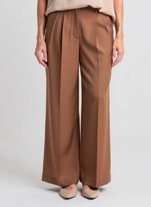 Pantalon larg țesătură crep talie înaltă maro MOMONI femeie