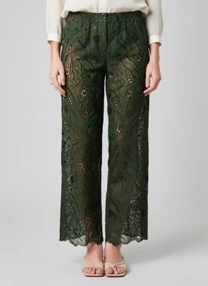 Pantalon drept țesătură poplin mărime normală verde ROSEANNA femeie