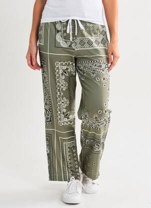 Pantalon drept țesătură poplin mărime normală verde DESTIN femeie