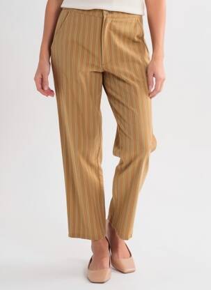 Pantalon drept închidere cu fermoar sub clapetă cu cârlig talie joasă maro LEON & HARPER femeie