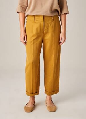 Pantalon 7/8 talie înaltă talie înaltă galben POMANDERE femeie