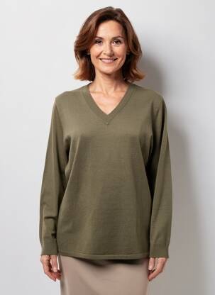 Pulover croială dreaptă mâneci lungi verde BARBARA LEBEK femeie