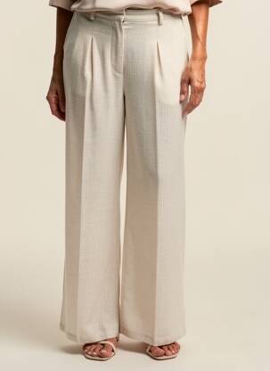 Pantalon larg talie cu cleme talie înaltă bej JULIE GUERLANDE femeie