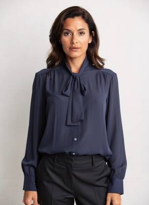 Cămașă țesătură crep mâneci lungi albastru COTTONADE femeie