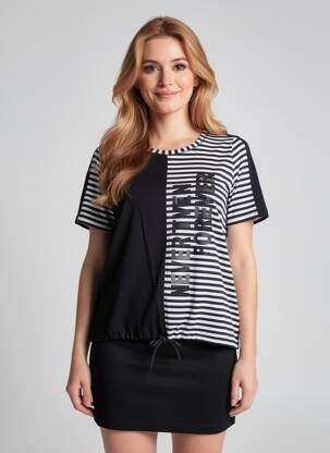 Tricou serigrafie flockată mâneci scurte negru SEE YOU femeie