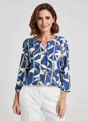 Bluză țesătură poplin mâneci 3/4 albastru OLSEN femeie