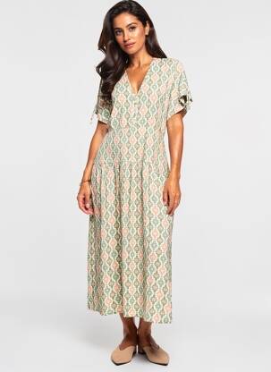 Rochie lungă imprimeu fantezie mâneci scurte verde GUITARE femeie